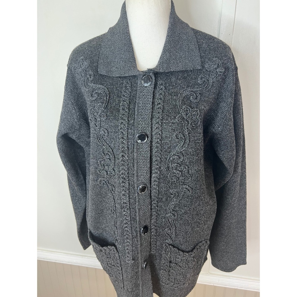 Jon & Anna New York Gray Embroidered Button Front Cardigan Sweater XL